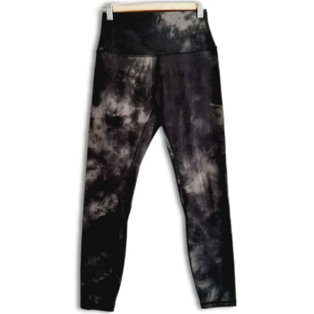 TIE-DYE \ Splatter High Waist Crop Athletic Comfy Leggings Neutral Gray Sz 6